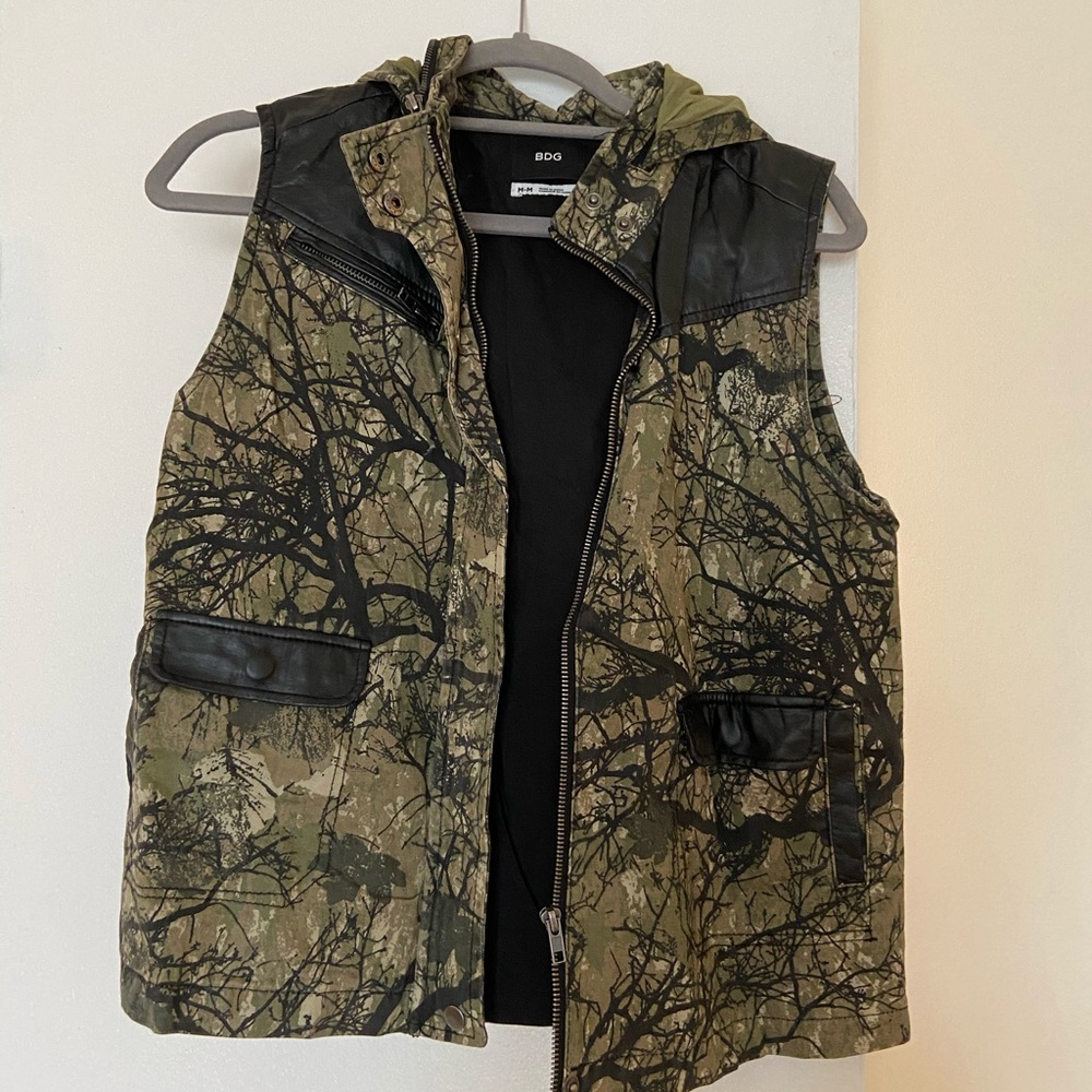 Camo and Faux leather vest